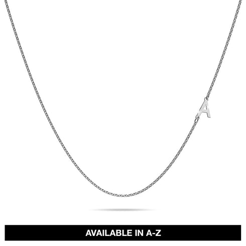 Bold Alphabet Letter Initial Charm Necklace in White Gold Tone